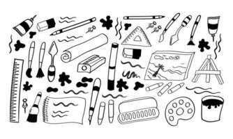 icônes d'outils d'artiste dessinés à la main vecteur