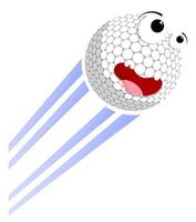 la balle de sport de golf fou et drôle vole à grande vitesse après un grand coup. équipement de sport. vecteur