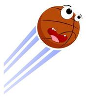 la balle folle drôle et bruyante pour le basket-ball vole à grande vitesse après un lancer puissant. équipement de sport. vecteur