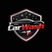 logo de lavage de voiture et d'esthétique automobile avec tampon vecteur