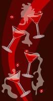 quelques cocktails au cherry martini pour la saint valentin. verres en verre avec cerises et fumée de glace froide. une illustration pour une fête sur un fond abstrait. illustration vectorielle. bannière vecteur