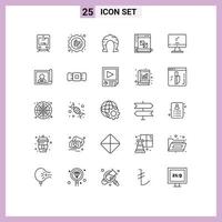 ligne d'interface mobile ensemble de 25 pictogrammes de panneau développer vente codage chance éléments de conception vectoriels modifiables vecteur