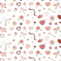 motif de la Saint-Valentin avec coeur, fleur, arc, arc de Cupidon, lettre d'amour, flèche, fléchette, rose. illustration vectorielle dessinés à la main. vecteur