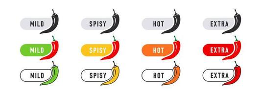 icônes de niveau épicé au poivre. symboles de piment naturel chaud. épicé et chaud. illustration vectorielle vecteur