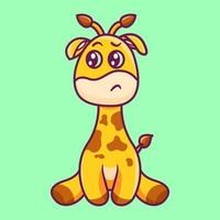 illustration d'icône de dessin animé mignon girafe triste vecteur