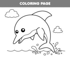 jeu d'éducation pour les enfants coloriage de dessin au trait dauphin dessin animé mignon feuille de travail sous-marine imprimable vecteur