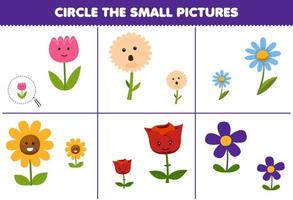 jeu éducatif pour les enfants encerclez la petite image de feuille de travail nature imprimable fleur de dessin animé mignon vecteur