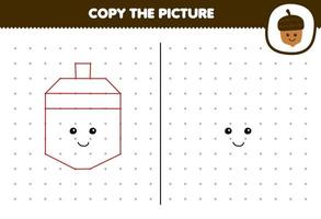 jeu éducatif pour les enfants copier une image de gland de dessin animé mignon en connectant la feuille de travail imprimable sur la nature vecteur