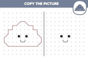 jeu éducatif pour les enfants copier une image de nuage de dessin animé mignon en connectant la feuille de travail imprimable sur la nature vecteur