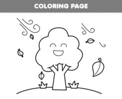 jeu d'éducation pour les enfants coloriage de dessin animé mignon arbre et feuilles soufflant dans le vent dessin au trait feuille de travail nature imprimable vecteur