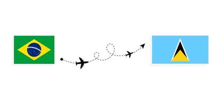 vol et voyage du brésil à sainte-lucie par concept de voyage en avion de passagers vecteur