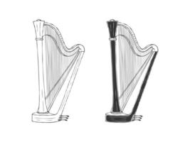 harpe. harpes dessinées à la main. instruments de musique dans le style du dessin. illustration vectorielle vecteur