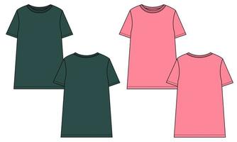 modèle de mode de croquis technique de t-shirt à manches courtes pour femmes vecteur