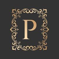 logo de lettre de luxe avec cadre d'ornement baroque vintage vecteur