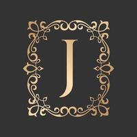logo de lettre de luxe avec cadre d'ornement baroque vintage vecteur
