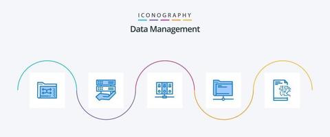 pack d'icônes bleues de gestion des données 5, y compris le serveur. dossier. contrôler. base de données. base de données vecteur