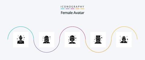 pack d'icônes de glyphe d'avatar féminin 5 comprenant une femme. infirmière. développeur web. infirmière hospitalière. infirmière vecteur