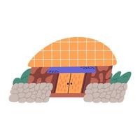 village folklorique de seongeup de l'île de jeju, illustration de vecteur plat de dessin animé. maison de chaume dessinée à la main, bâtiment rustique de ferme. point de repère de l'île coréenne de jeju.