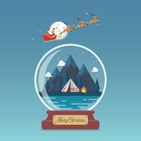 joyeux noël boule de verre santa sleigh avec paysage de nuit vecteur