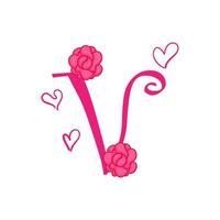 illustration vectorielle de typographie valentine, fleur, amour en couleur rose. vecteur
