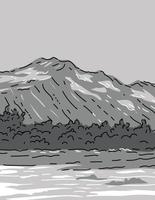 parc national et réserve de katmai en alaska dessin au trait monoline dessin en niveaux de gris vecteur