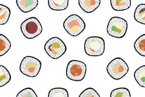 fond coloré de rouleaux de sushi. conception vectorielle de cuisine asiatique isolée sur fond blanc. vecteur