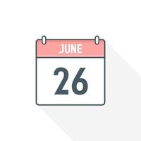 Icône du calendrier du 26 juin. 26 juin calendrier date mois icône vecteur illustrateur