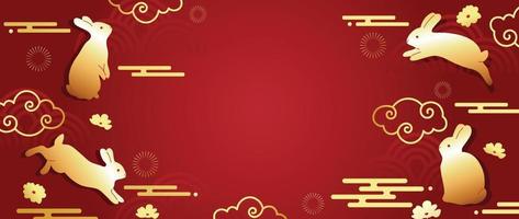 vecteur de fond de modèle de style de luxe oriental japonais et chinois. lapin ludique doré traditionnel, nuage, fleur et fond de motif chinois. illustration de conception pour papier peint, carte, affiche.
