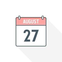 Icône de calendrier du 27 août. 27 août calendrier date mois icône vecteur illustrateur