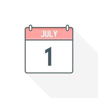 Icône du calendrier du 1er juillet. 1 juillet calendrier date mois icône vecteur illustrateur