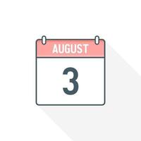 Icône du calendrier du 3 août. 3 août calendrier date mois icône vecteur illustrateur