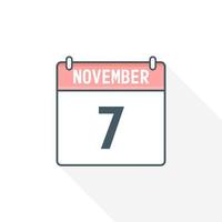 Icône de calendrier du 7 novembre. 7 novembre calendrier date mois icône vecteur illustrateur