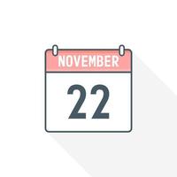 Icône de calendrier du 22 novembre. 22 novembre calendrier date mois icône vecteur illustrateur