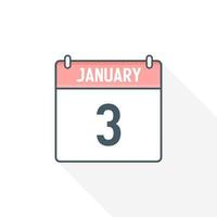 Icône du calendrier du 3 janvier. 3 janvier calendrier date mois icône vecteur illustrateur