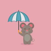 jolie souris tenant un parapluie vecteur