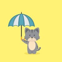 chat mignon tenant un parapluie vecteur