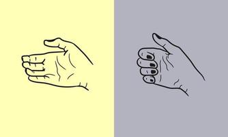 tenant le signe d'objet du modèle d'illustration vectorielle de gestes de la main. dessin au trait geste réaliste de la main humaine. isolé sur fond. vecteur eps 10.