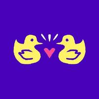 canard en caoutchouc et dessin animé d'amour, illustration pour t-shirt, autocollant ou marchandise vestimentaire. avec un style pop et rétro moderne. vecteur