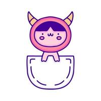 bébé mignon en costume de diable à l'intérieur de l'art du doodle de poche, illustration pour t-shirt, autocollant ou marchandise vestimentaire. avec un style pop et kawaii moderne. vecteur