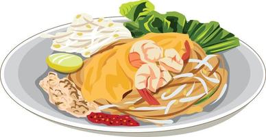 illustration vectorielle de la cuisine thaïlandaise sur une assiette vecteur