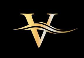 création de logo lettre v. logotype v avec concept de vague d'eau vecteur
