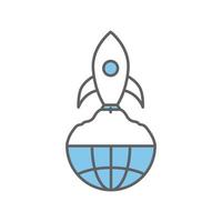illustration d'icône de terre avec fusée. adapté à l'icône de démarrage global. icône liée à la gestion de projet. style d'icône plate. conception de vecteur simple modifiable