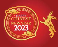 joyeux nouvel an chinois 2023 année du lapin or design abstract vector illustration avec fond rouge