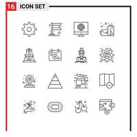 ensemble de 16 pictogrammes d'interface mobile d'actualités de transmission de calendrier pollution énergétique éléments de conception vectoriels modifiables vecteur