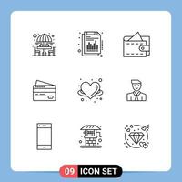9 icônes créatives signes et symboles modernes de coeur ange cash pay crédit éléments de conception vectoriels modifiables vecteur