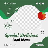 menu de plats délicieux et modèle de publication sur les médias sociaux du restaurant vecteur