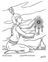 amérindien fille indienne dreamcatcher coloriage vecteur