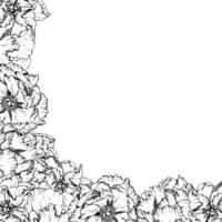 arrangement de couronne de cadre carré vectoriel dessiné à la main avec des fleurs, des bourgeons et des feuilles de pivoine. isolé sur fond blanc. conception d'invitations, cartes de mariage ou de voeux, papier peint, impression, textile