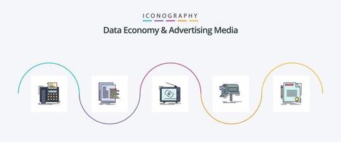 économie de données et ligne de médias publicitaires remplis de 5 icônes plates, y compris le marketing. campagnes. rapports. Positionner. La publicité vecteur