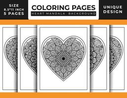 pages de coloriage d'art de motif de mandala floral en forme de coeur pour adultes, dessins au trait dessinés à la main, pages de coloriage de mandala floral de coeur de griffonnage vecteur